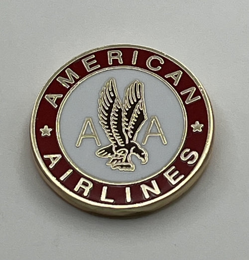 American Airlines eagle seal round lapel pin — modern cloisonné reproduction.