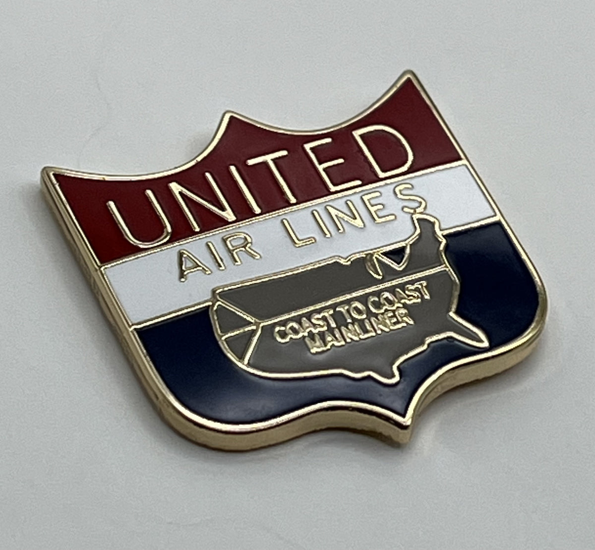 United Air Lines Mainliner Coast to Coast Shield Lapel Pin Repro Gift