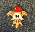 LAFD white helmet gold tone pin from the 1984 Los Angeles Olympics