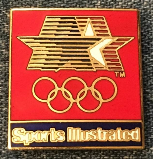 Red Sports Illustrated 1984 Los Angeles Olympic media brooch pin