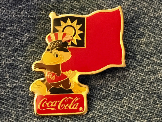 Taiwan Coca-Cola Sam the Eagle flag brooch pin from the 1984 Los Angeles Olympics