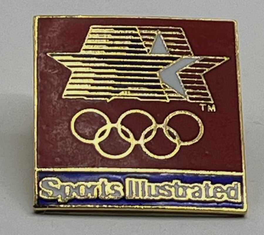 Sports Illustrated Error Pin ~ Red ~ 1984 Olympics ~ Los Angeles ~ Stars in Motion Logo ~ Post Back