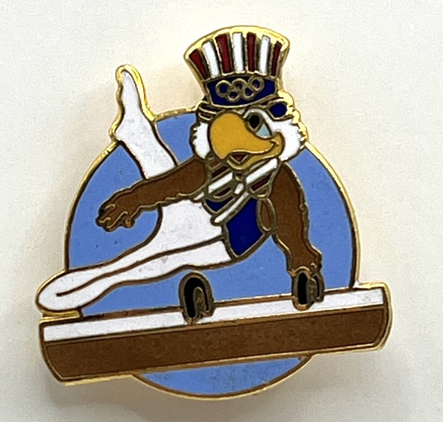 1984 Los Angeles Olympic Pin - Sam the Eagle Gymnastics Balance Beam