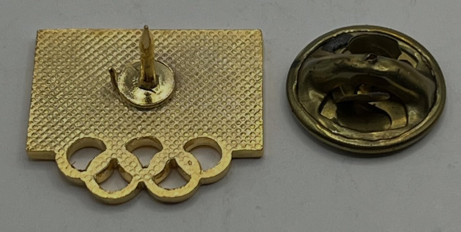 IOC TOP Olympic Partner Programme Pin ~ Gold Olympic Rings on Original Eden Arts Seoul Korea Card